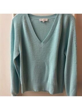 White + Warren V-Neck Sweater - Aqua
